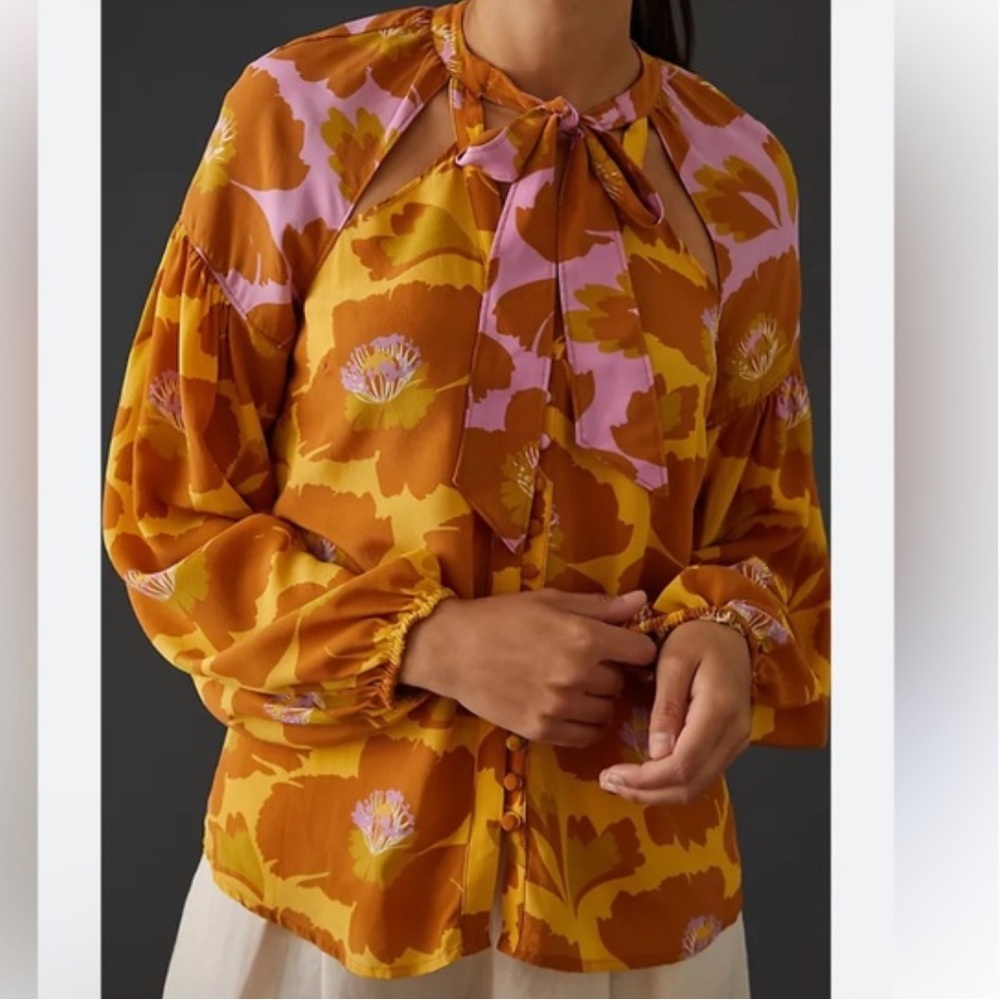 Anthropologie Orange and Pink Floral Blouse